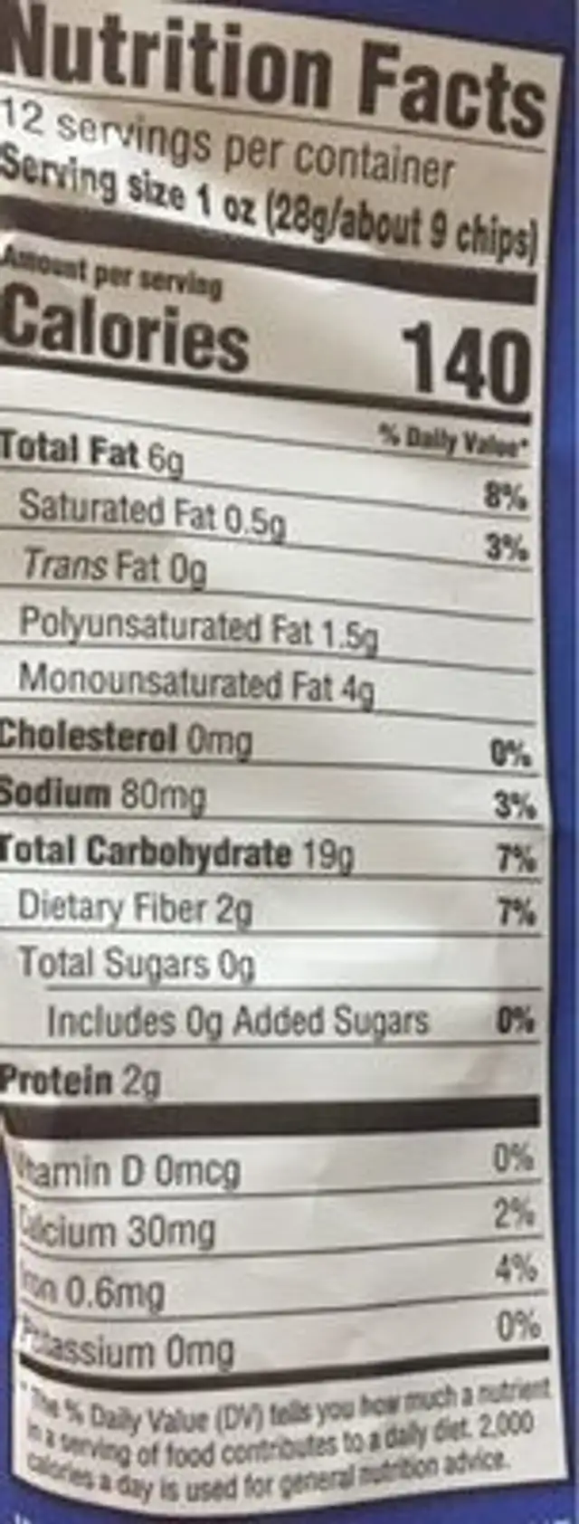Blue corn with flax seed tortilla chips, blue corn with flax seed nutrition facts table