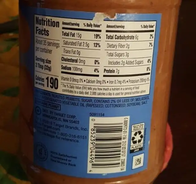Extra crunchy peanut butter nutrition facts table