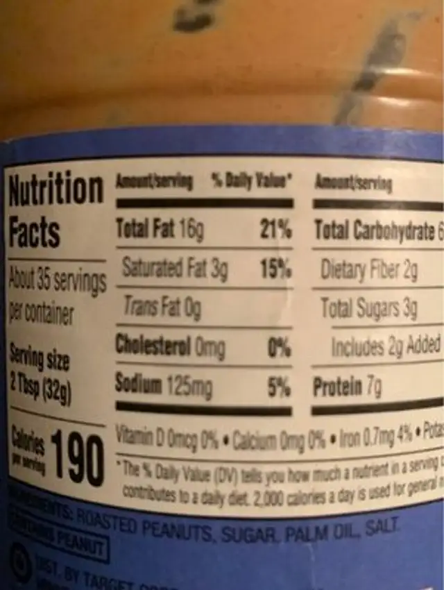 Natural crunchy peanut butter spread nutrition facts table