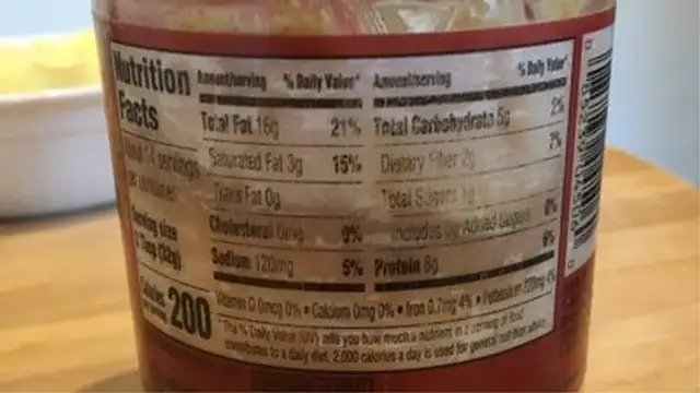 Natural creamy peanut butter nutrition facts table