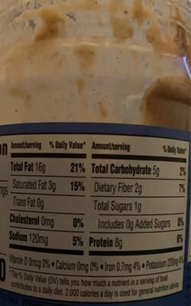 Natural crunchy peanut butter nutrition facts table