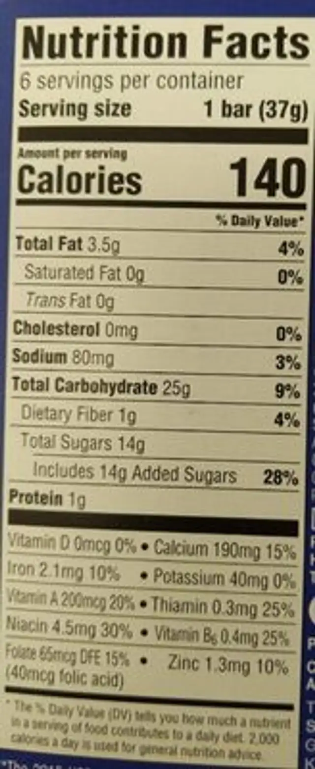 Blueberry fruit & grain bars nutrition facts table