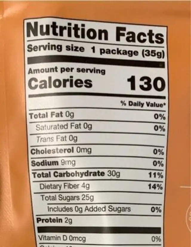 Freeze dried peach nutrition facts table