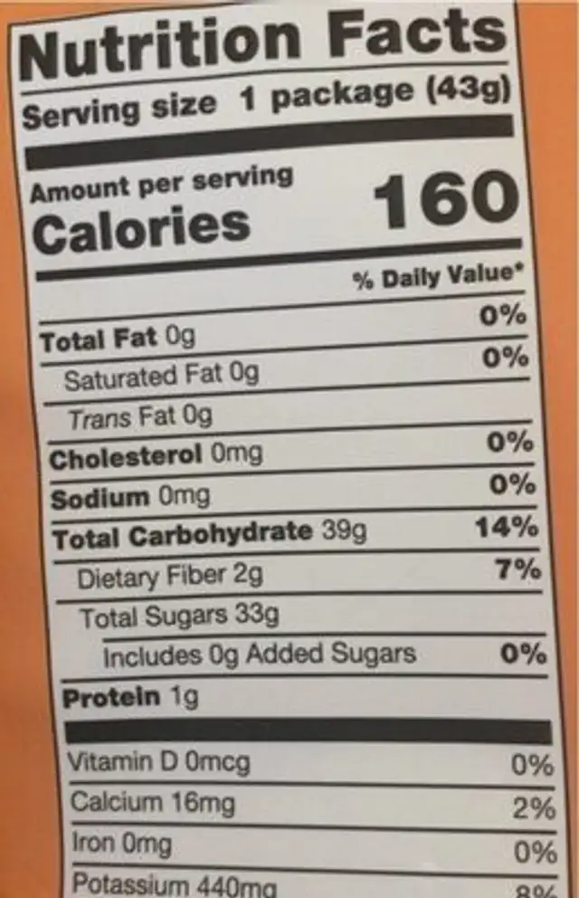 Freeze dried mango nutrition facts table