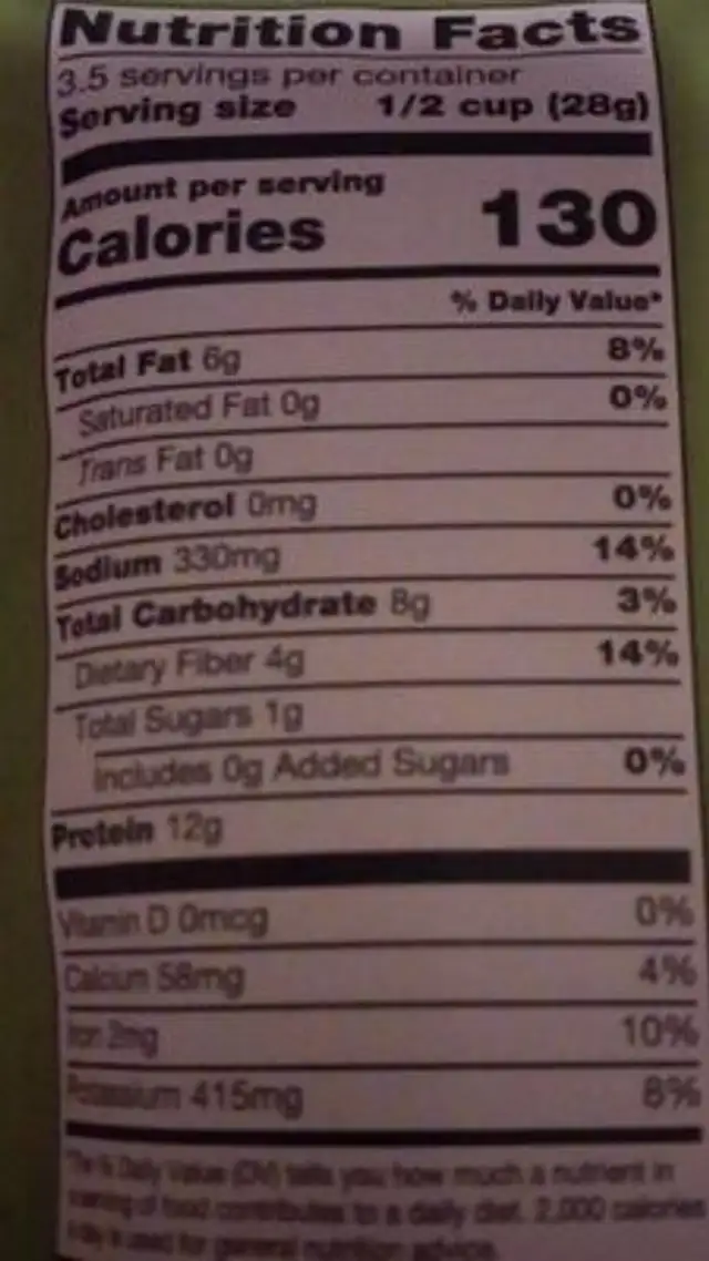 Freeze dried salted edamame nutrition facts table