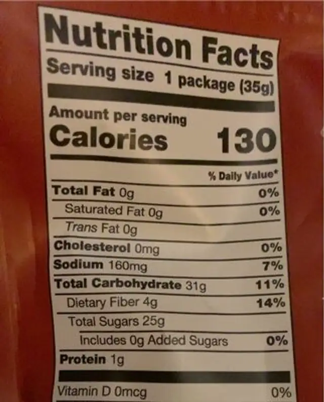 Freeze dried cinnamon apple nutrition facts table