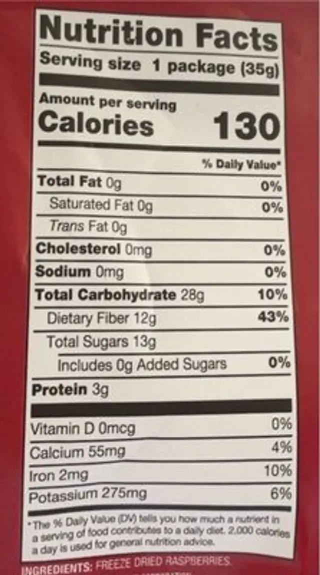 Freeze dried raspberries nutrition facts table