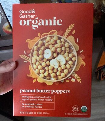 Organic peanut butter poppers front packaging