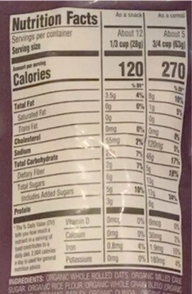 Blueberry flax granola nutrition facts table