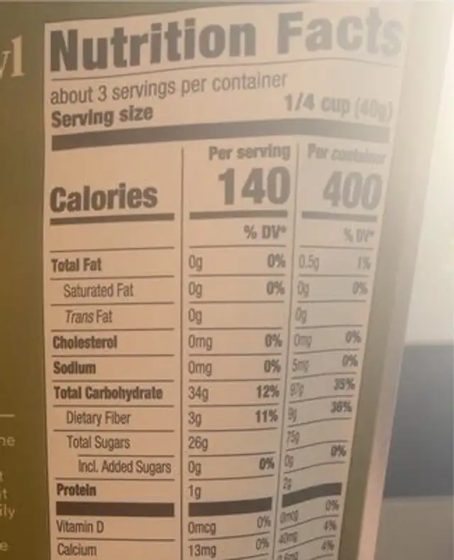 Organic dried unsweetened pear snacks nutrition facts table