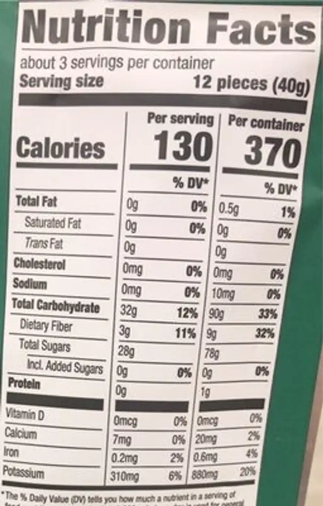 Organic dried unsweetened apple rings snacks nutrition facts table