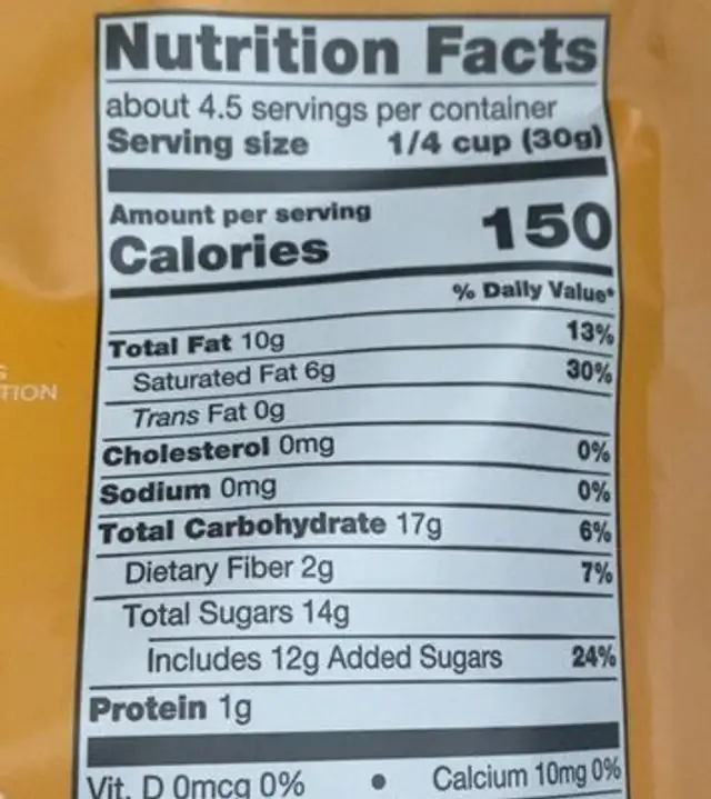 Dark Chocolate Covered Freeze-Dried Mangos nutrition facts table
