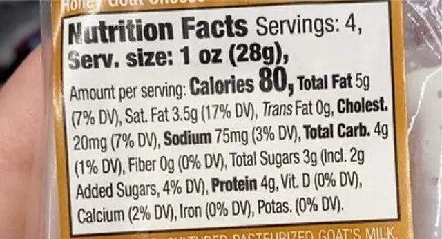 Honey giat cheese nutrition facts table