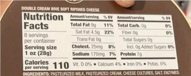 Double cream brie nutrition facts table