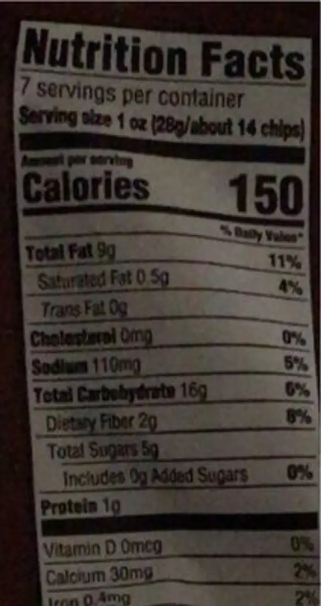 Sweet potato crinkle cut chips nutrition facts table