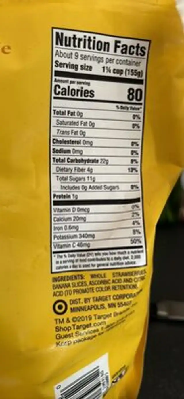 Strawberry & Banana Blend nutrition facts table