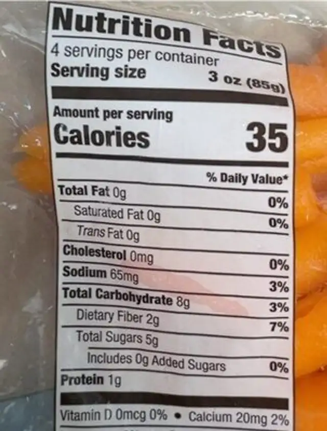 Organic petite baby cut carrots nutrition facts table