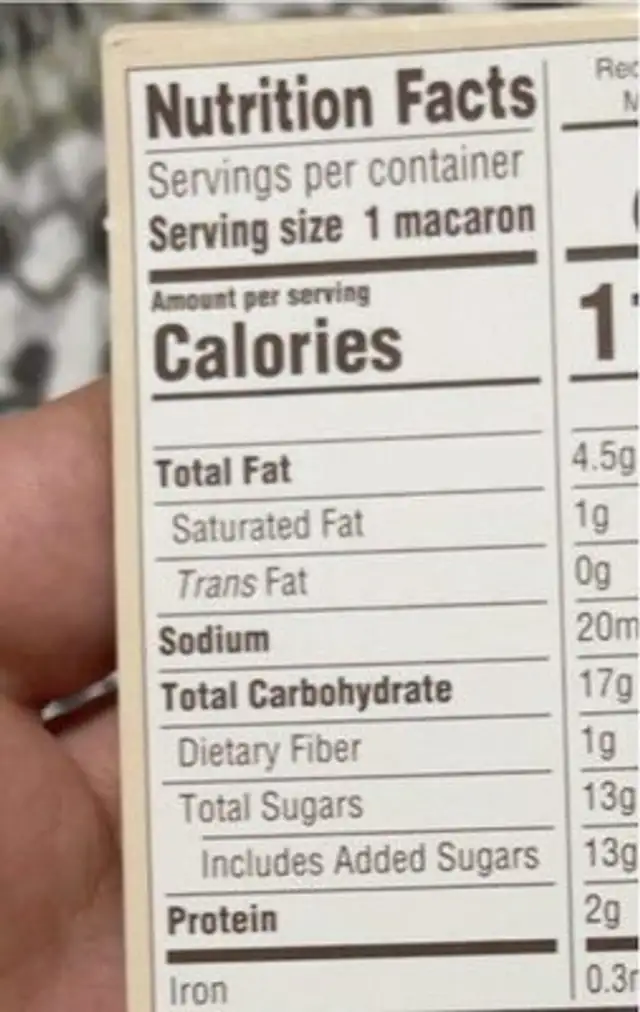 Macarons nutrition facts table
