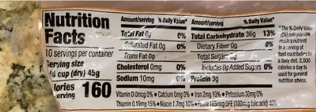 Enriched long grain white rice nutrition facts table