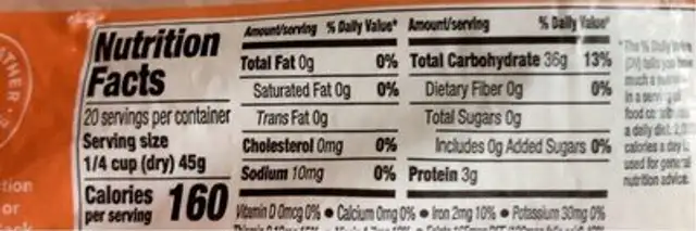 Enriched long grain white rice nutrition facts table