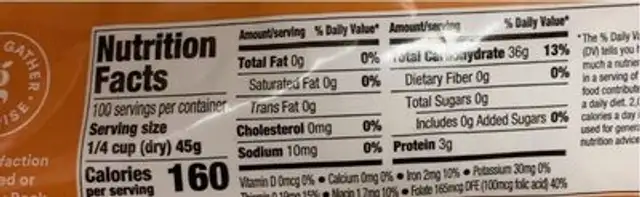 Enriched long grain white rice nutrition facts table