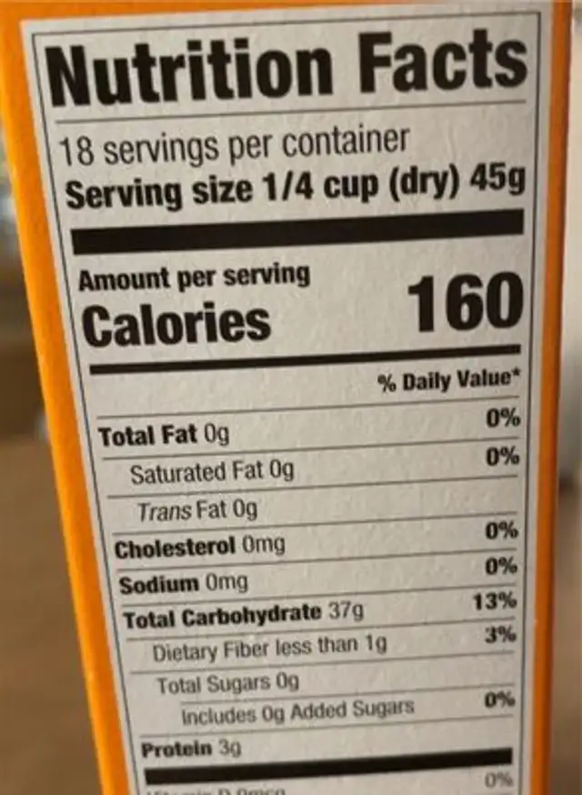 Enriched long grain instant white rice nutrition facts table
