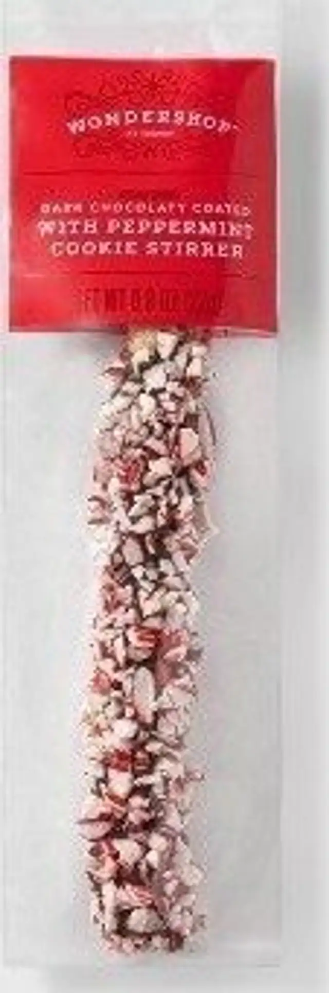 Dark chocolaty coated with peppermint cookie stirrer