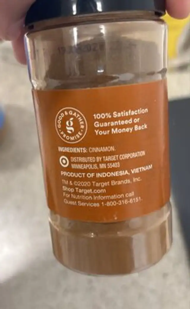 Ground cinnamon ingredients label