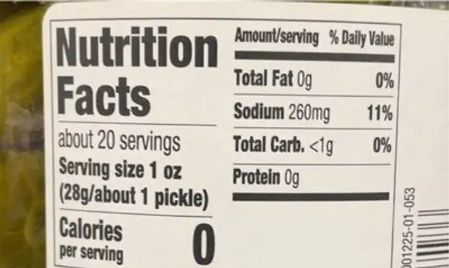 Organic kosher baby dills nutrition facts table