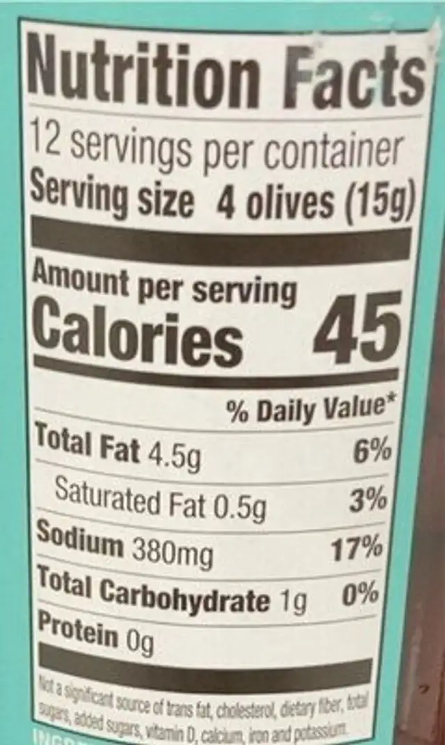 Greek kalamata pitted olives nutrition facts table