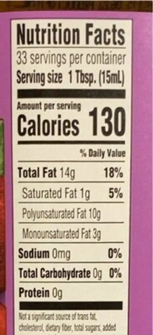 Grapeseed oil nutrition facts table