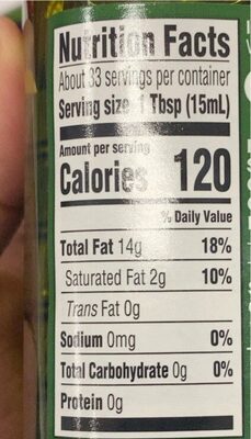 Extra Virgin Olive Oil nutrition facts table