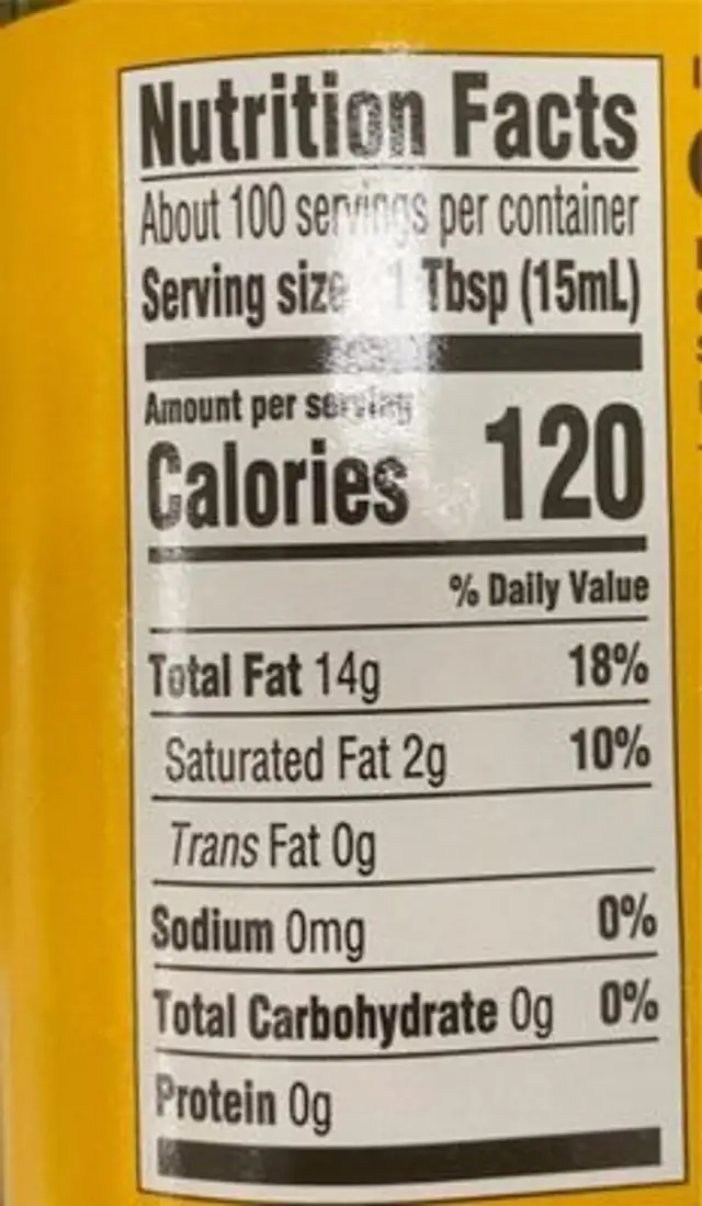 Pure Olive Oil nutrition facts table