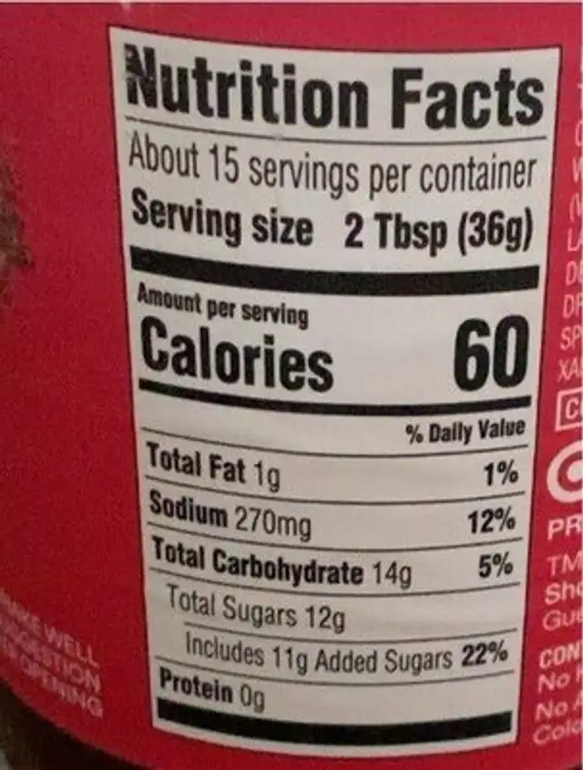 Sweet & tangy kentucky bourbon flavored barbecue sauce nutrition facts table