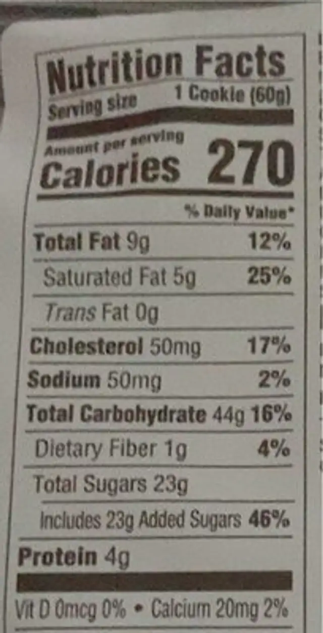 Hand decorated sugar cookie nutrition facts table