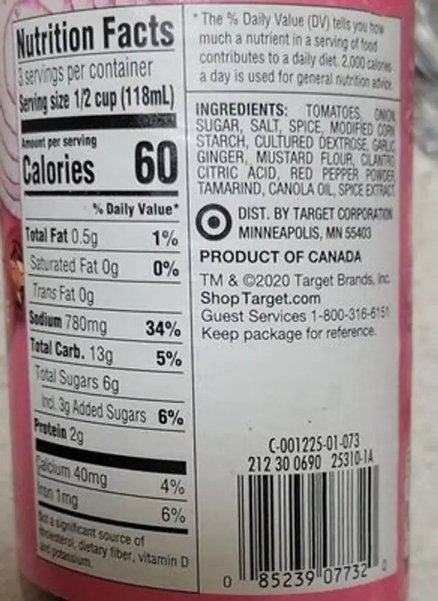 Vindaloo simmer sauce nutrition facts table
