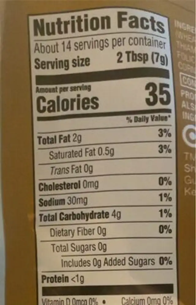 Wonton strips nutrition facts table