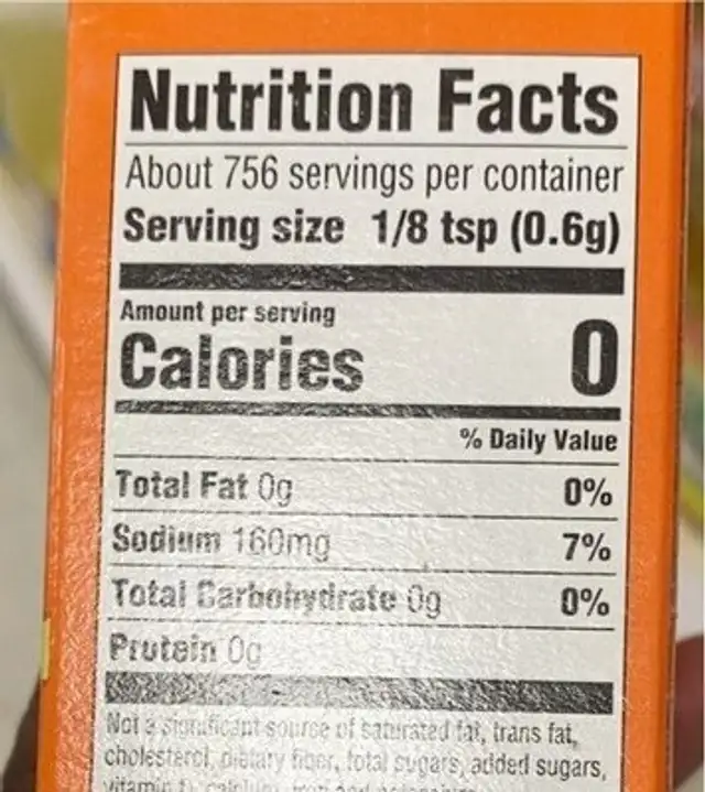 Baking soda nutrition facts table