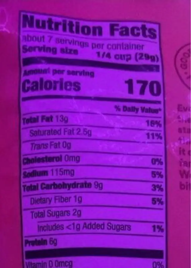 Everything Cashews nutrition facts table