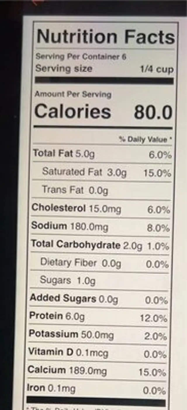 Organic Finely Shredded Mozarella Cheese nutrition facts table