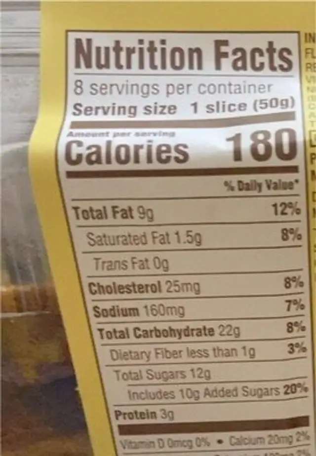 Favorite day bakery banana nut nutrition facts table