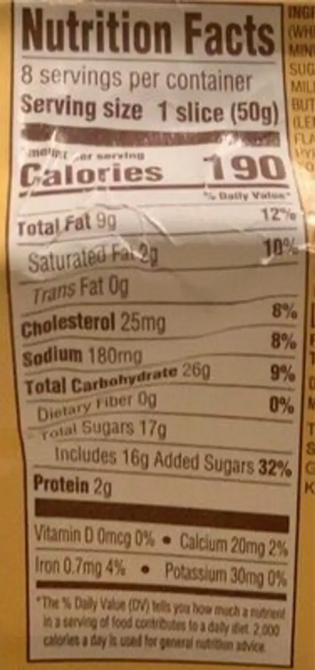 Iced lemon sliced cake nutrition facts table
