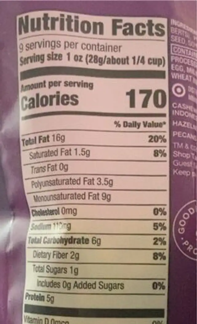 Sea salt roasted mixed nuts nutrition facts table