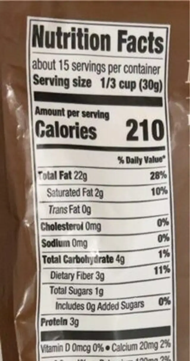 Pecan Halves nutrition facts table