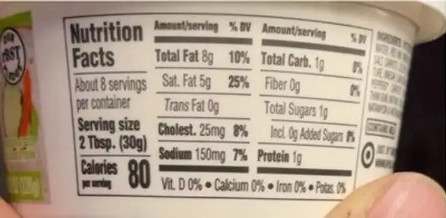 Garden veg cream cheese spread nutrition facts table
