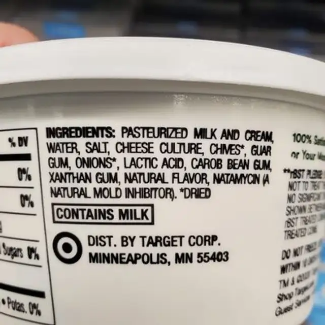 Chive and onion cream cheese spread ingredients label