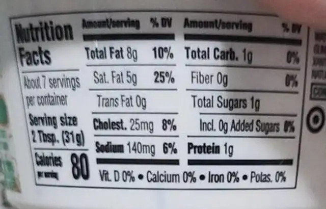 Chive and onion cream cheese spread nutrition facts table