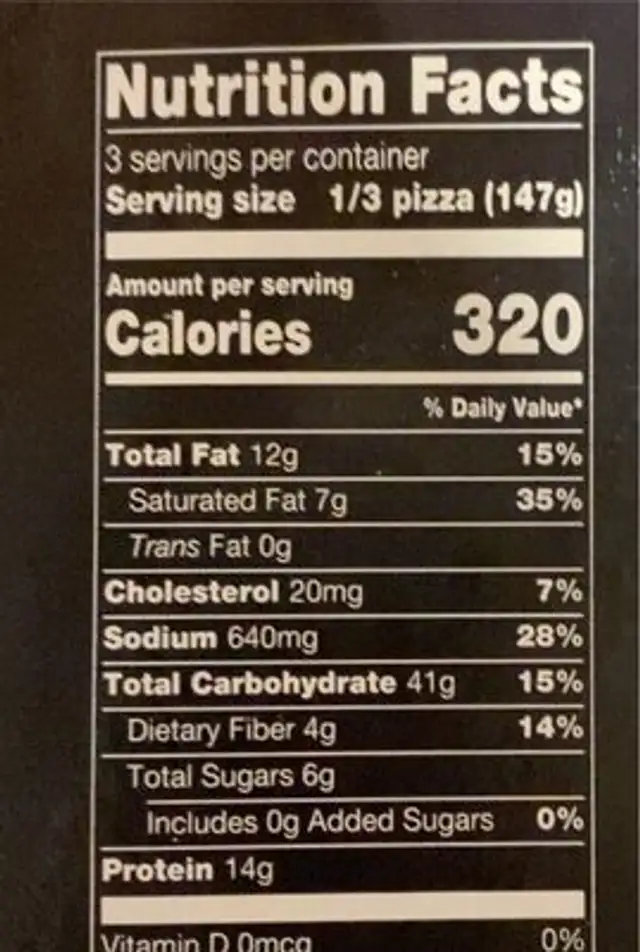 Wood-Fired Crust Pizza- Mushroom & Caramelized Red Onion nutrition facts table