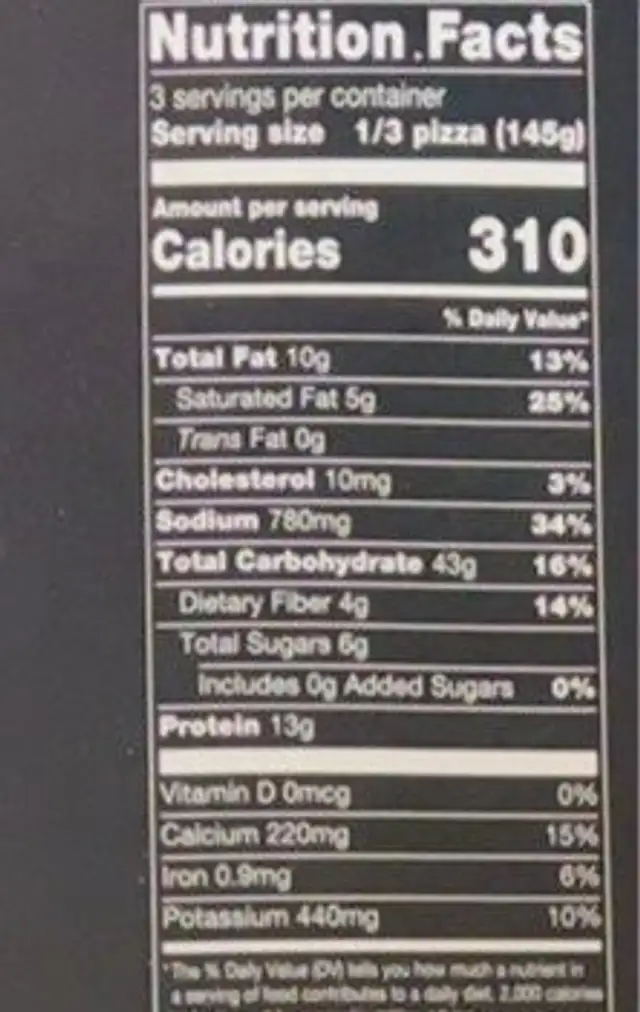 Wood-Fired Crust Pizza Tomato & Arugula nutrition facts table