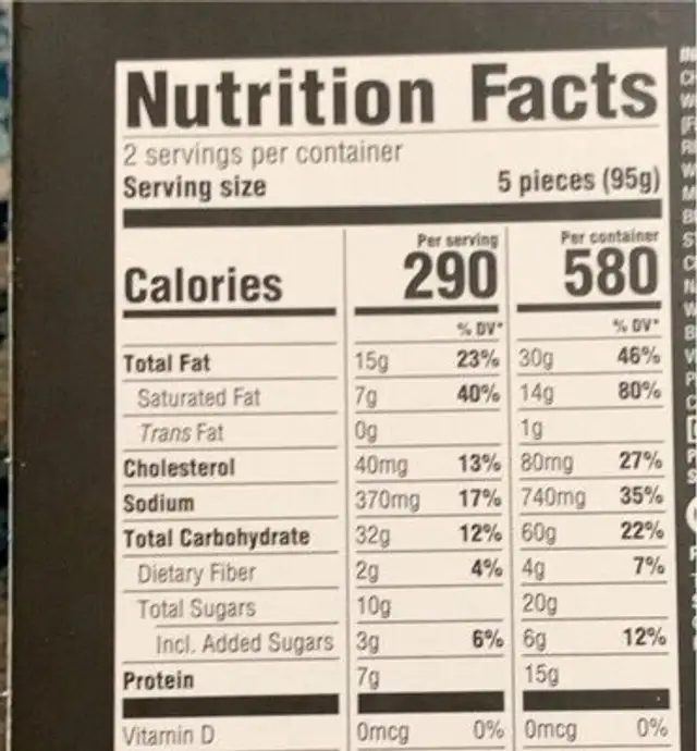 Jalapeño cream cheese wontons nutrition facts table